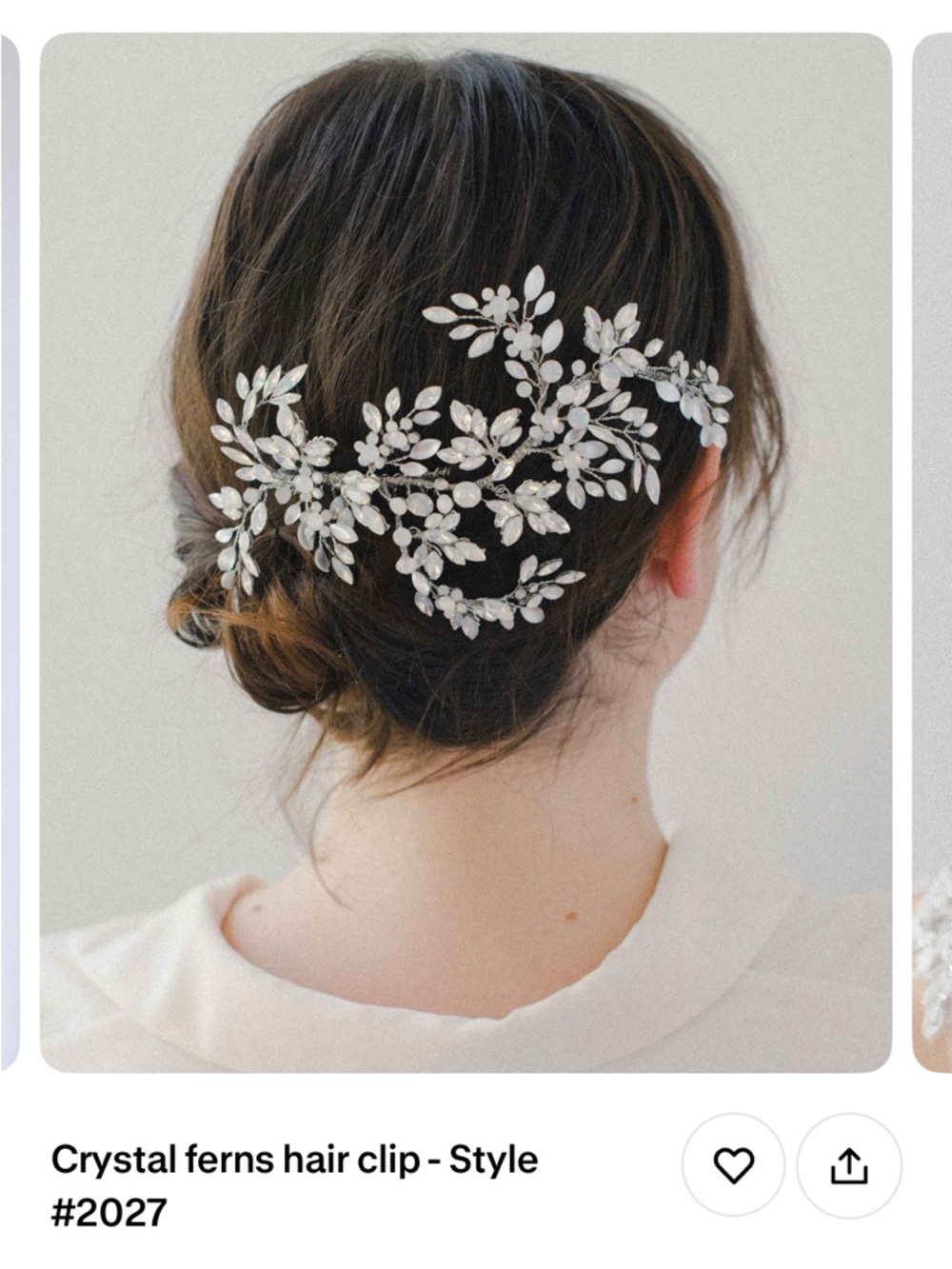 Twig and Honey Bridal Crystal Fern Hair Clip - Clear/Silver - Picture 2 of 2